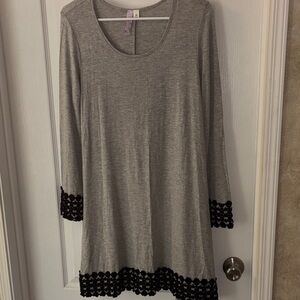 Alya Gray Long Sleeve Dress with Black Accents